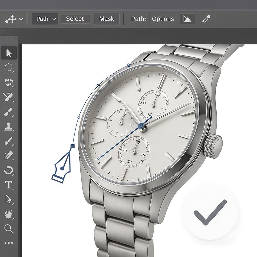 Precision clipping path technique using Adobe Photoshop’s Pen Tool for flawless product image cutouts.