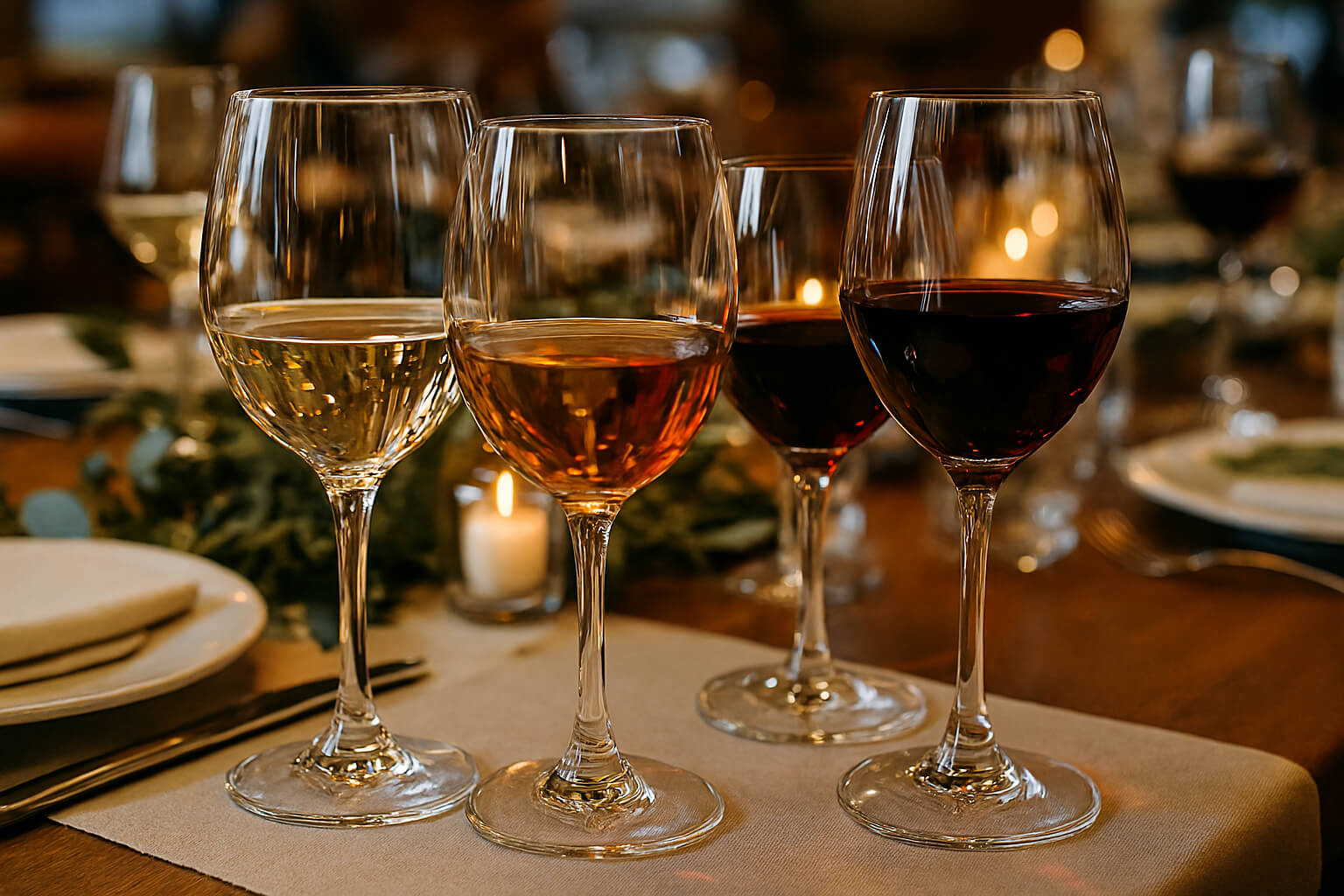 Wine glasses with transparent glass showing cluttered restaurant background before transparent masking service