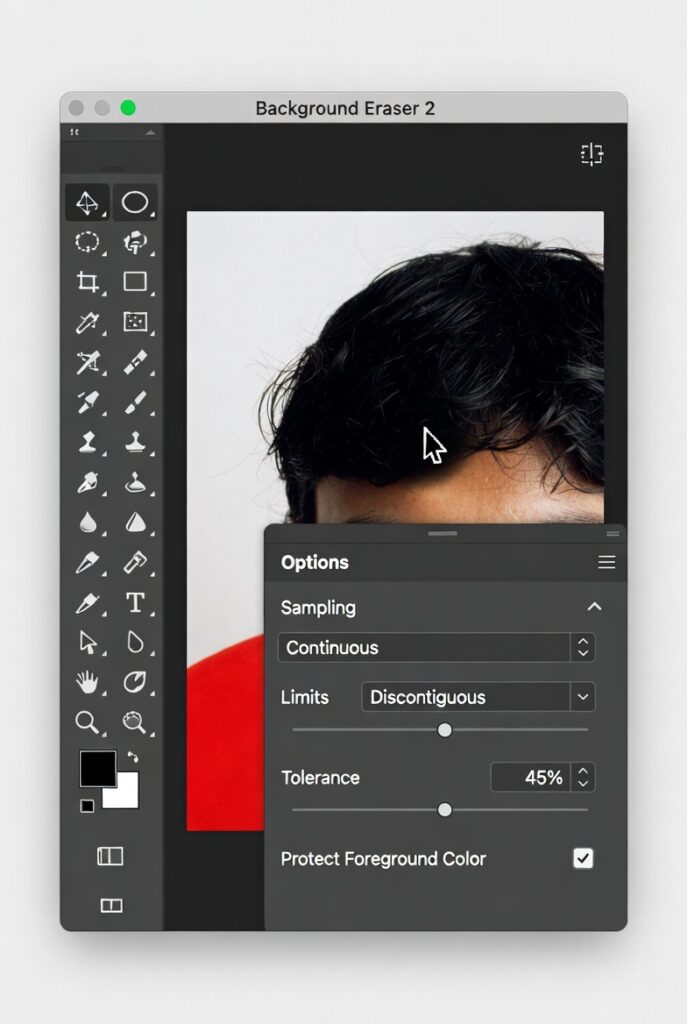 Remove Background from Hair Using the Background Eraser Tool